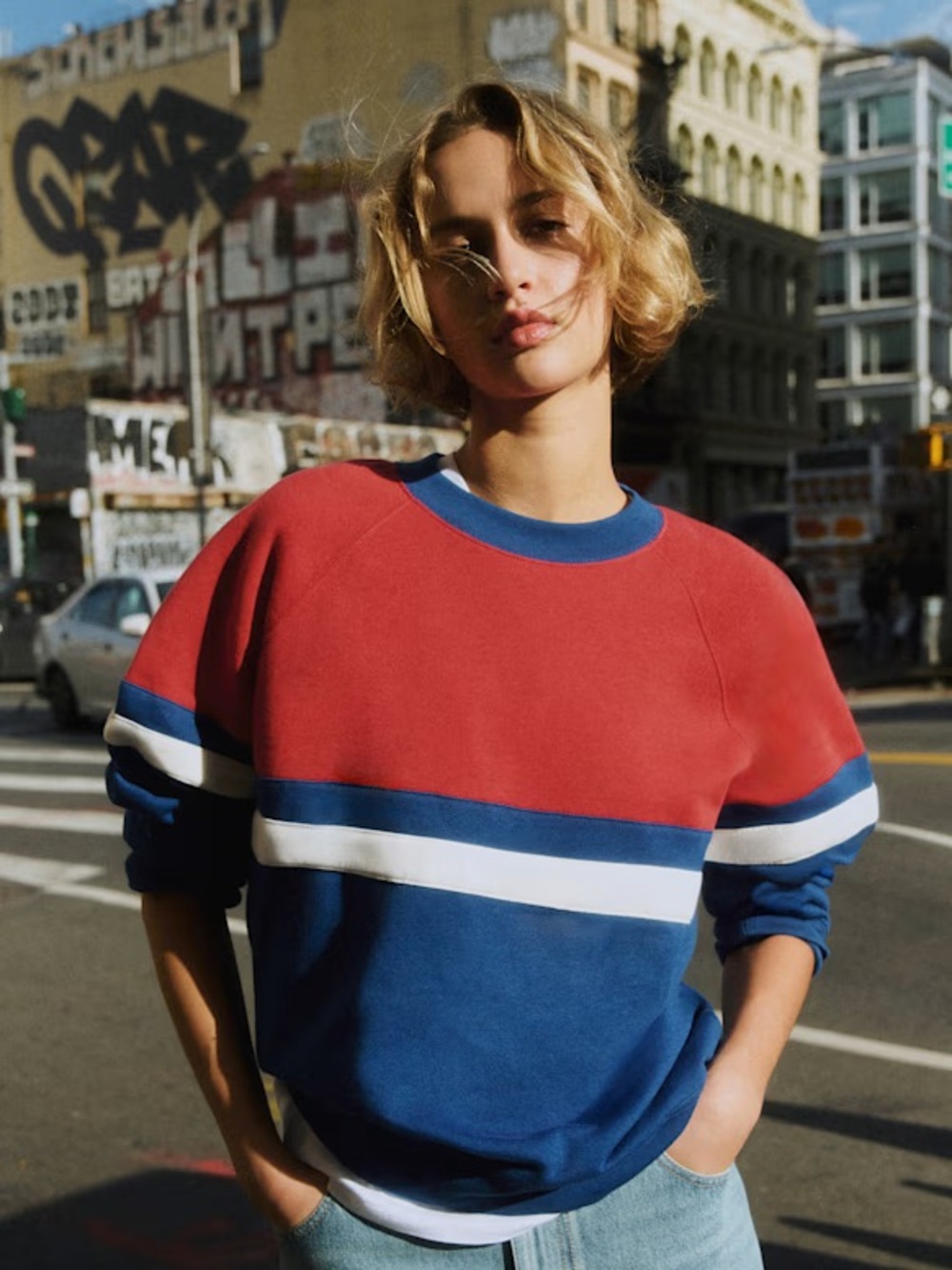 Sezane Helio Sweat-shirt Blue Red Ecru - Size L